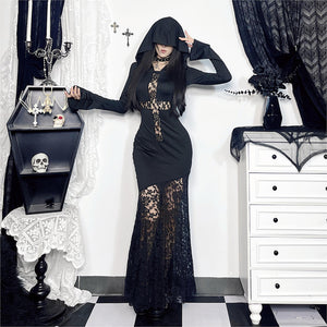 Black Gothic Dress with Hood