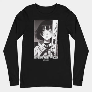 Black Graphic Tee with Long Sleeves