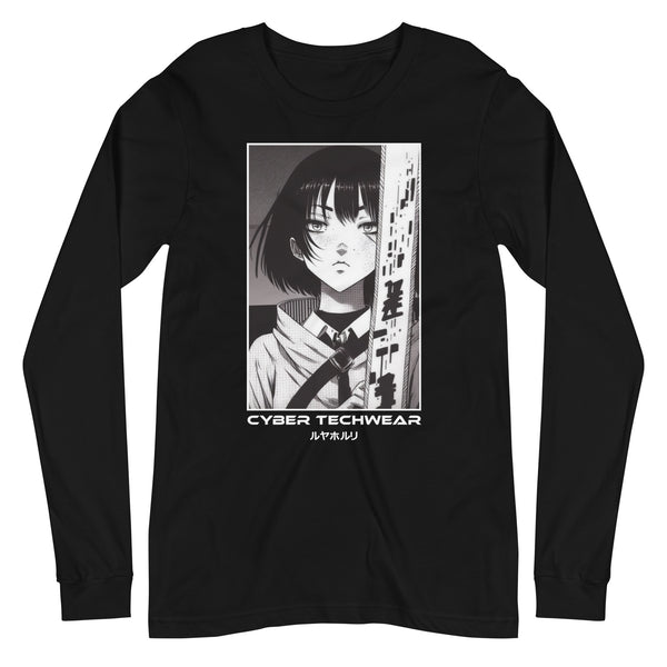 Black Graphic Tee with Long Sleeves