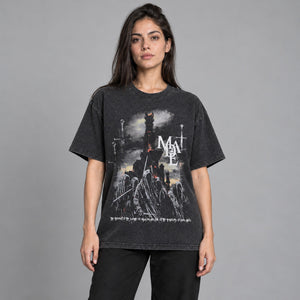 Black Graphic Y2K Tees – worn by a woman