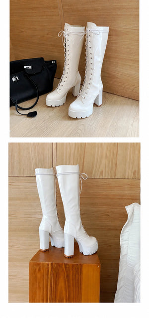 Black Heeled Boots Lace Up