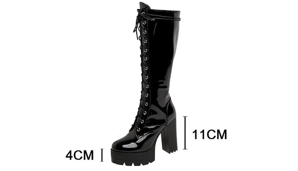 Black Heeled Boots Lace Up