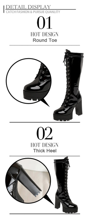 Black Heeled Boots Lace Up
