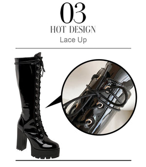 Black Heeled Boots Lace Up