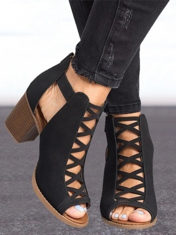 Black Heeled Sandals Chunky