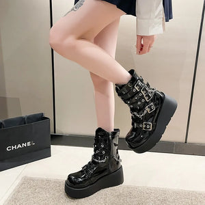 Black High Heel Boots Lace Up