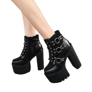 Black High Heel Lace Up Ankle Boots
