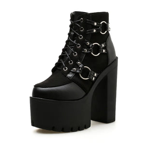 Black High Heel Lace Up Ankle Boots