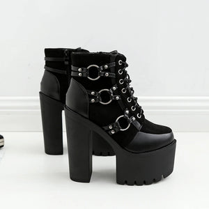 Black High Heel Lace Up Ankle Boots