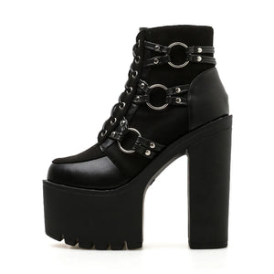 Black High Heel Lace Up Ankle Boots