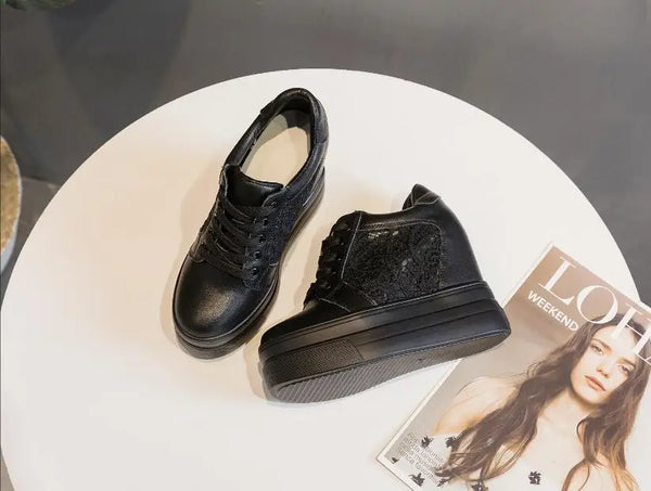Black High Heel Platform Sneakers