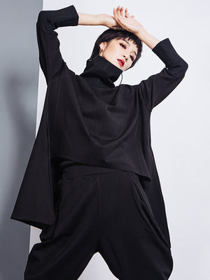 Black High Neck T Shirts Women's