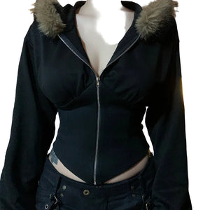 Black Hooded Fleece Jacket Women's
