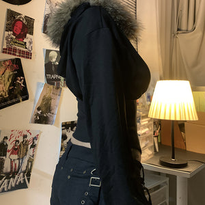 Black Hooded Fleece Jacket Women's