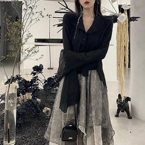 Black Irregular Y2K Top