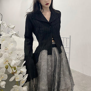 Black Irregular Y2K Top