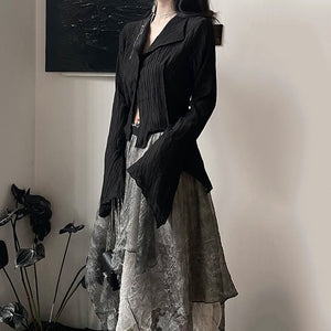Black Irregular Y2K Top