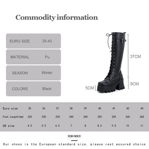 Black Knee High Boots Lace Up Back