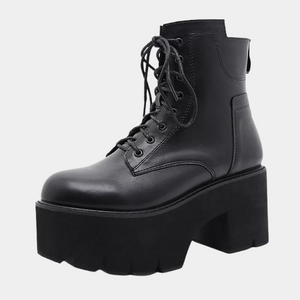 Black Knee High Lace Up Platform Boots