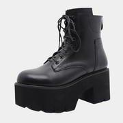 Schwarze Overknee-Plateau-Schnürstiefel