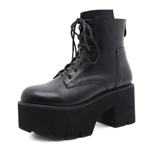 Black Knee High Lace Up Platform Boots