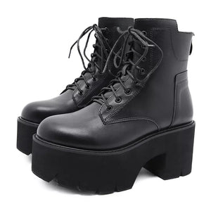 Black Knee High Lace Up Platform Boots