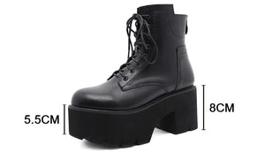 Black Knee High Lace Up Platform Boots
