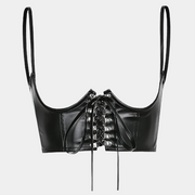 Schwarzes Spitzen-Crop-Top ärmellos