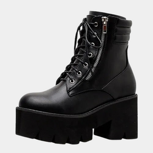 Black Lace Up Boots Chunky Heel