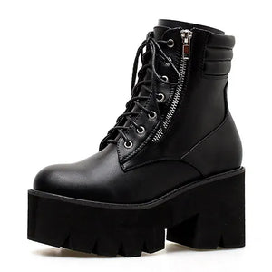 Black Lace Up Boots Chunky Heel