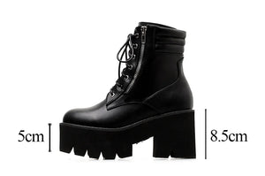 Black Lace Up Boots Chunky Heel