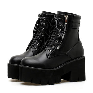 Black Lace Up Boots Chunky Heel