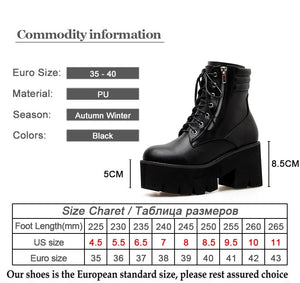 Black Lace Up Boots Chunky Heel