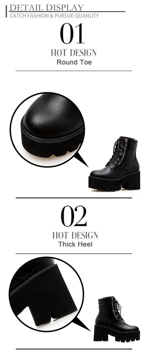 Black Lace Up Boots Chunky Heel