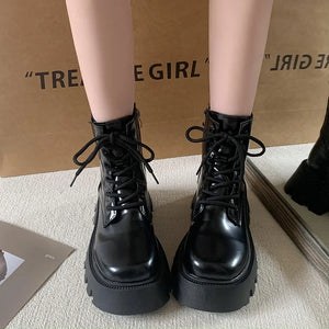 Black Lace Up Boots Chunky