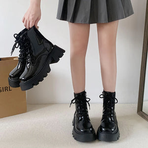 Black Lace Up Boots Chunky