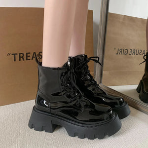 Black Lace Up Boots Chunky
