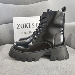Black Lace Up Boots Chunky