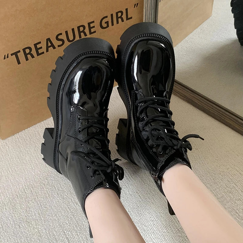 Ladies chunky lace up boots deals