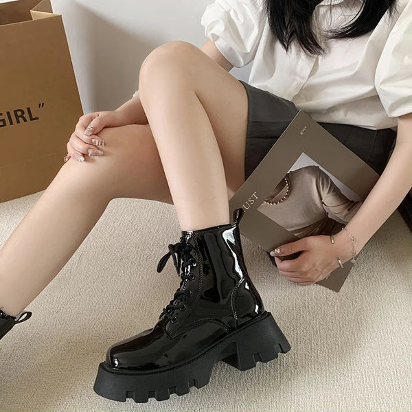 Black Lace Up Boots Chunky