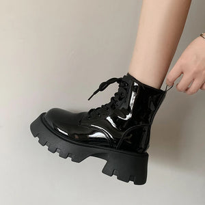 Black Lace Up Boots Chunky