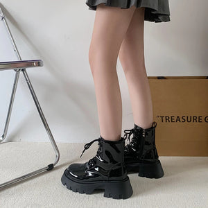 Black Lace Up Boots Chunky