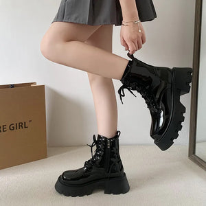 Black Lace Up Boots Chunky