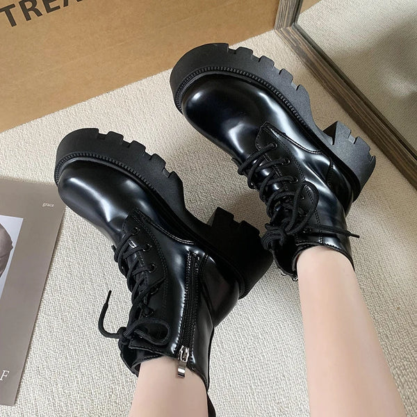Black Lace Up Boots Chunky