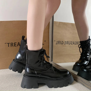 Black Lace Up Boots Chunky