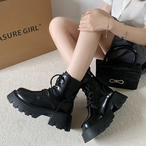 Black Lace Up Boots Chunky