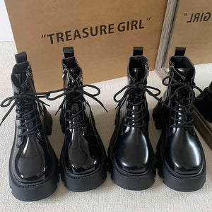 Black Lace Up Boots Chunky