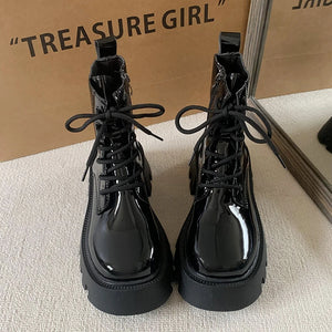 Black Lace Up Boots Chunky