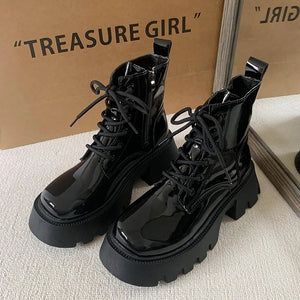 Black Lace Up Boots Chunky