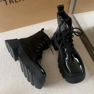 Black Lace Up Boots Chunky